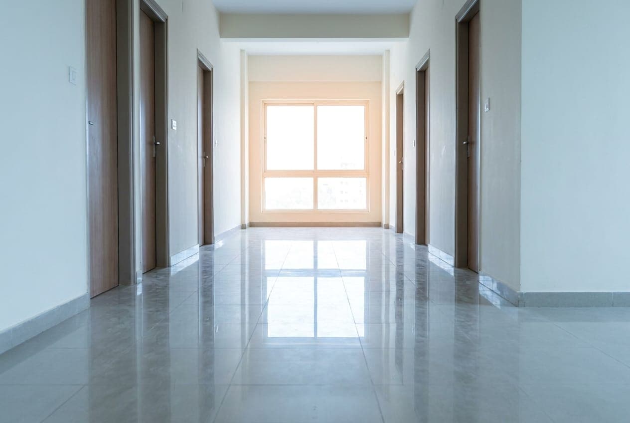 Spotless completed corridor of a newly handed-over building