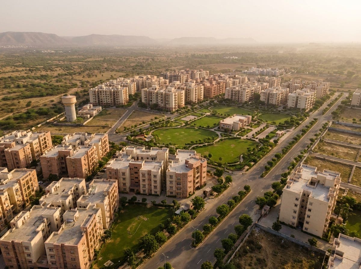 Aerial view of a planned township development near Jaipur